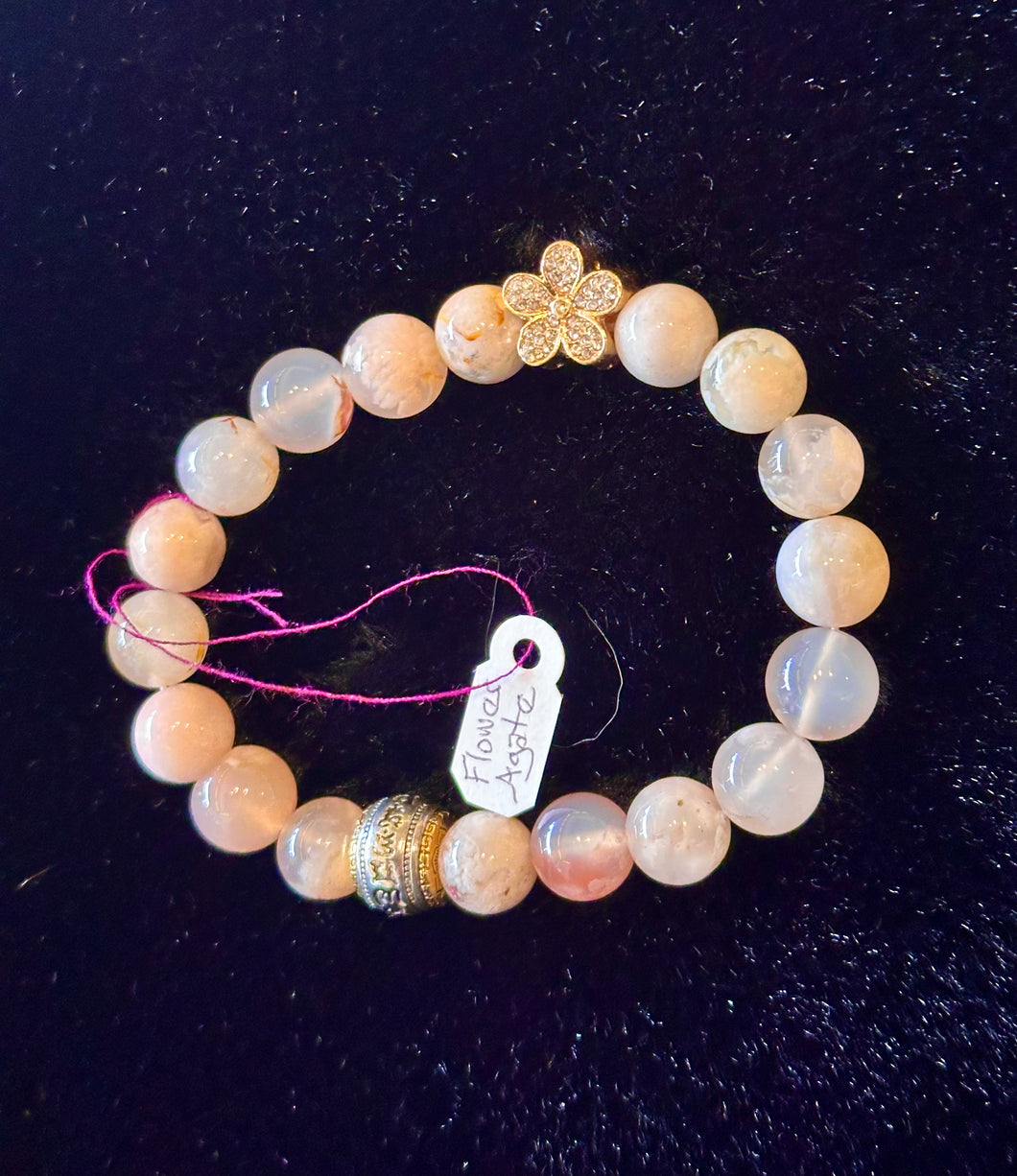 Flower agate with flower charm bracelet